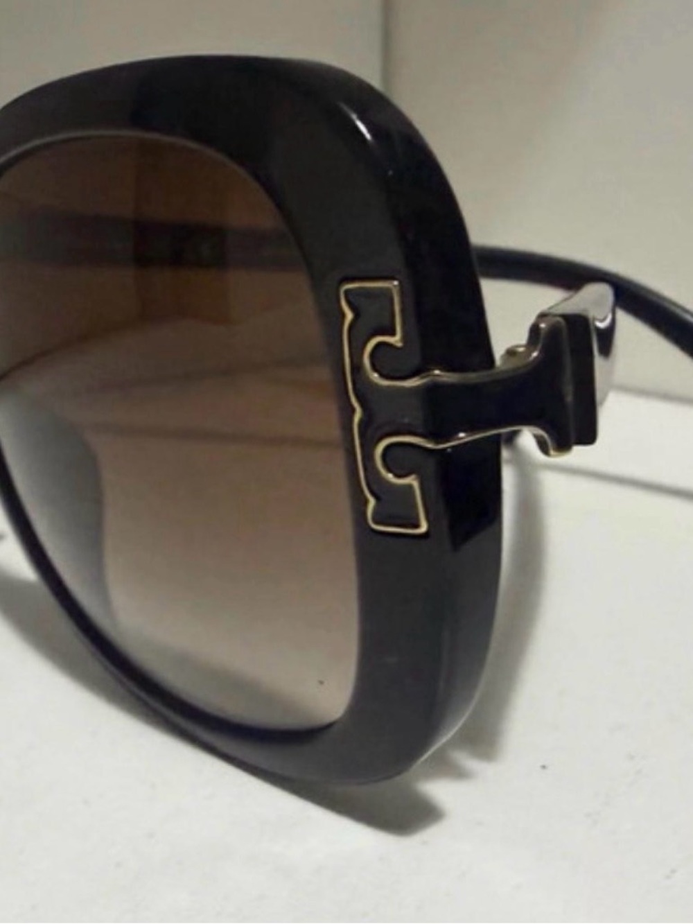 Tory Burch Black Oversized Square Sunglasses with Gold Logo